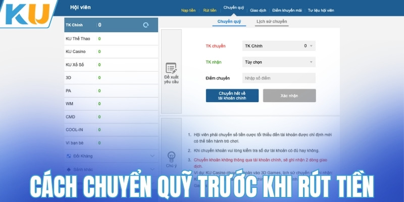 Cách chuyển quỹ trước khi rút tiền 